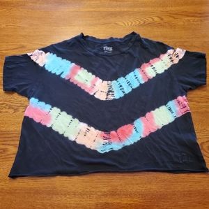 PINK Victoria's Secret Black Tee with Multicolor Tie-Dye